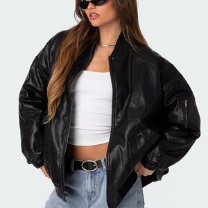 Edikted Black Faux Leather Bomber Jacket